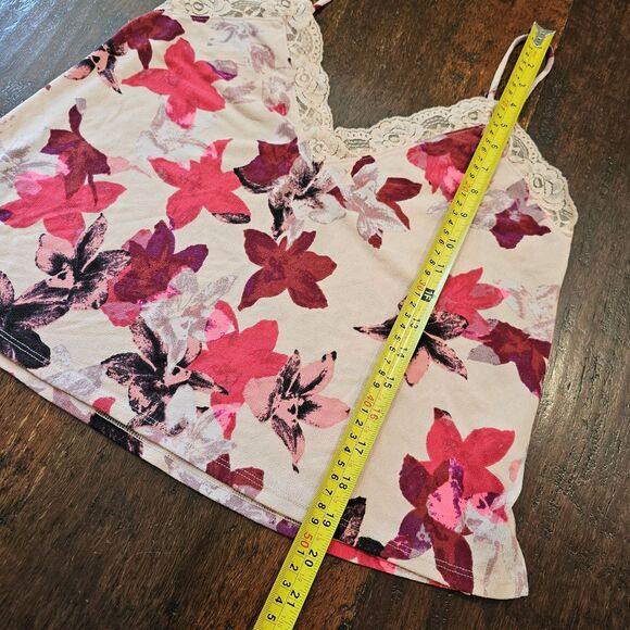 EXPRESS Size M Floral Lace Trim Cami Tank Top Blush Pink Red Y2K Lingerie Style - Picture 5 of 7
